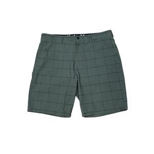 HURLEY Board Swim Shorts Men’s Size 36 Green Plaid PHANTOM Casual Summer Wear